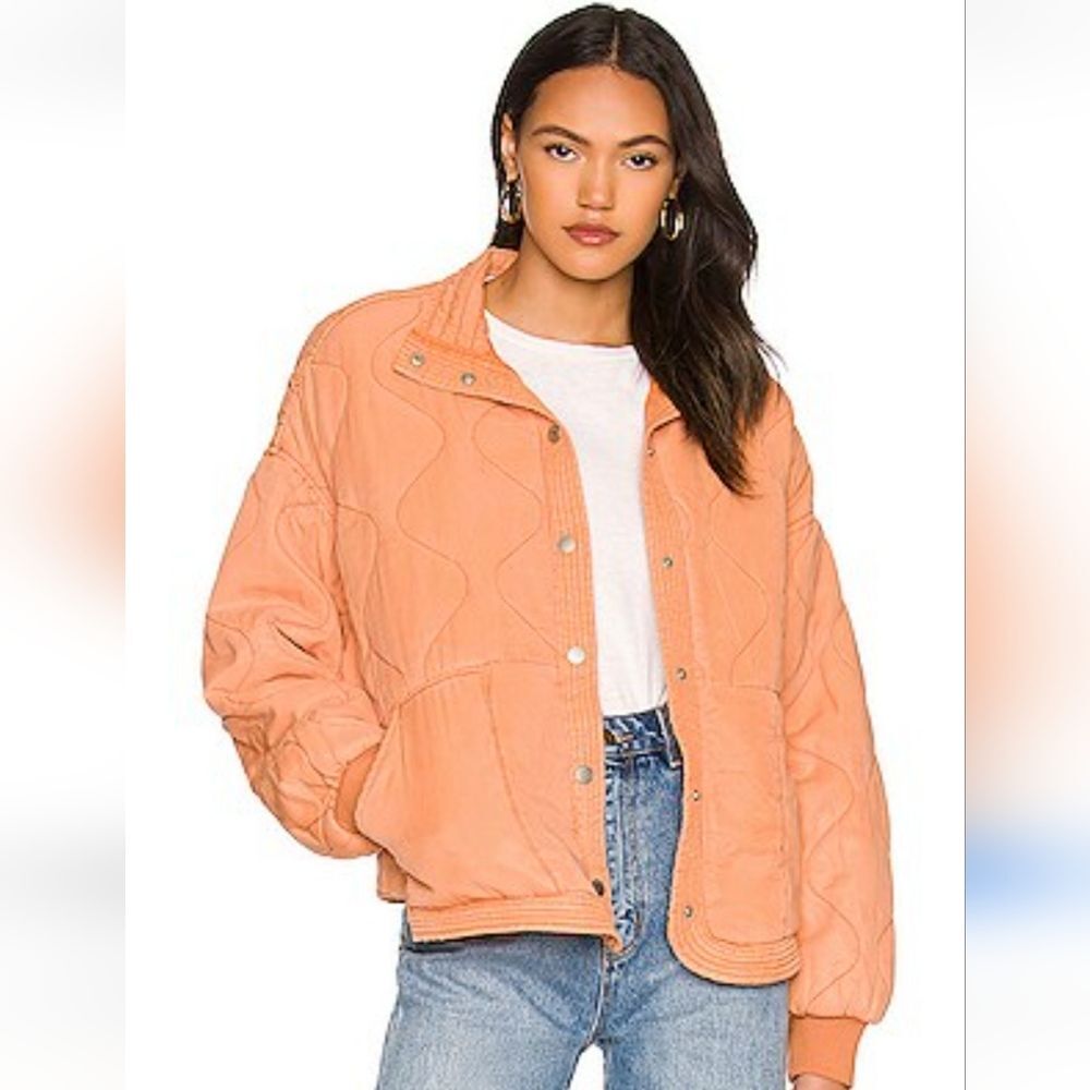 Revolve BLANK NYC Quilted Drop Shoulder Jacket Color Canyon Sunset Coral Size S
